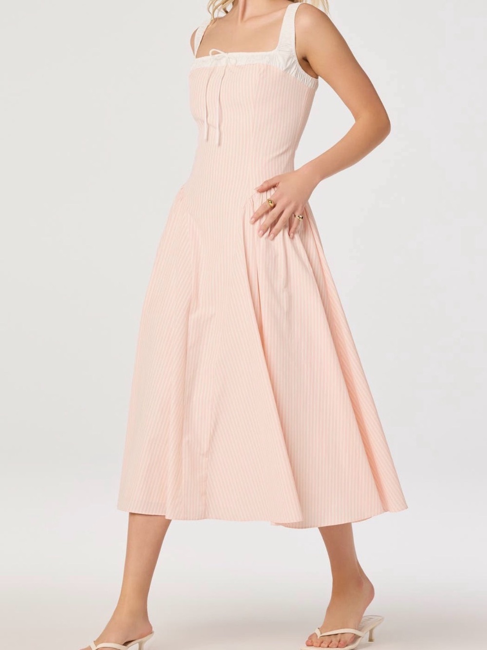 ASTR Blush Pink Square-Neck Midi Dress with Tie Detail - Picture 2 of 6